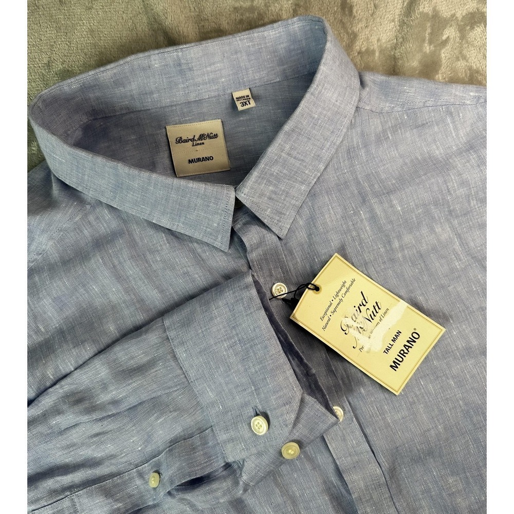 Murano Baird McNutt Linen Shirt Mens 3XT Blue Tall Man Button Front Long Sleeve